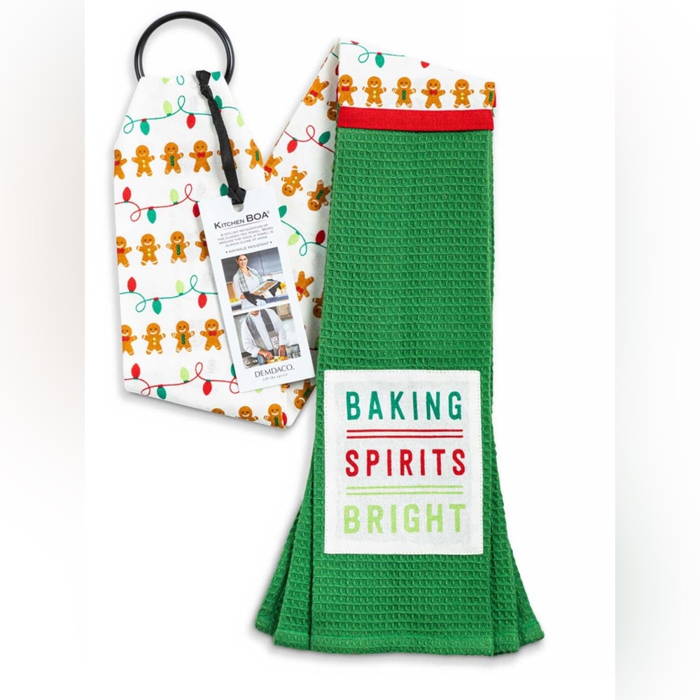 Demdaco Christmas Baking Spirits Bright Kitchen Boa Towel Potholders NWT’s